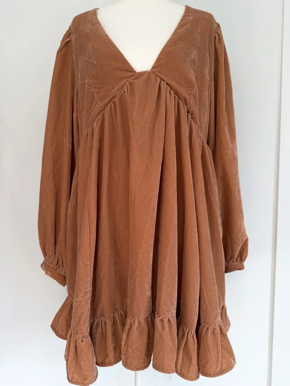 Free People Estella Velvet Mini Dress Boho Prairie Romantic Babydoll Size L